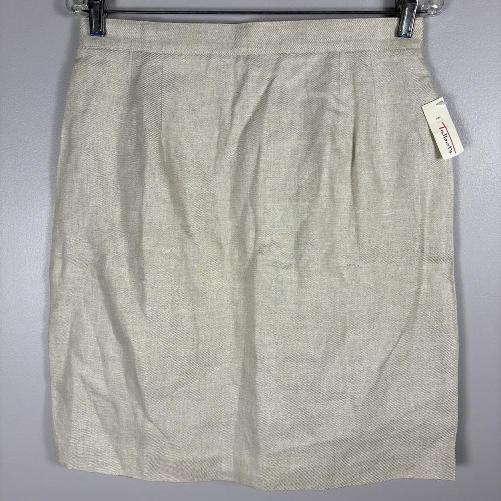 Talbots Women's 14 Beige 100% Irish Linen Zip Closure Lined Straight Skirt NWT